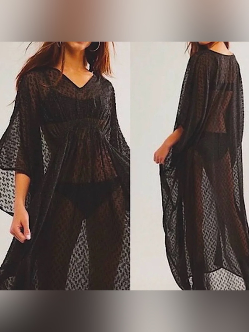 Free People black Stevie Sheer Kaftan / swim cover up One Size